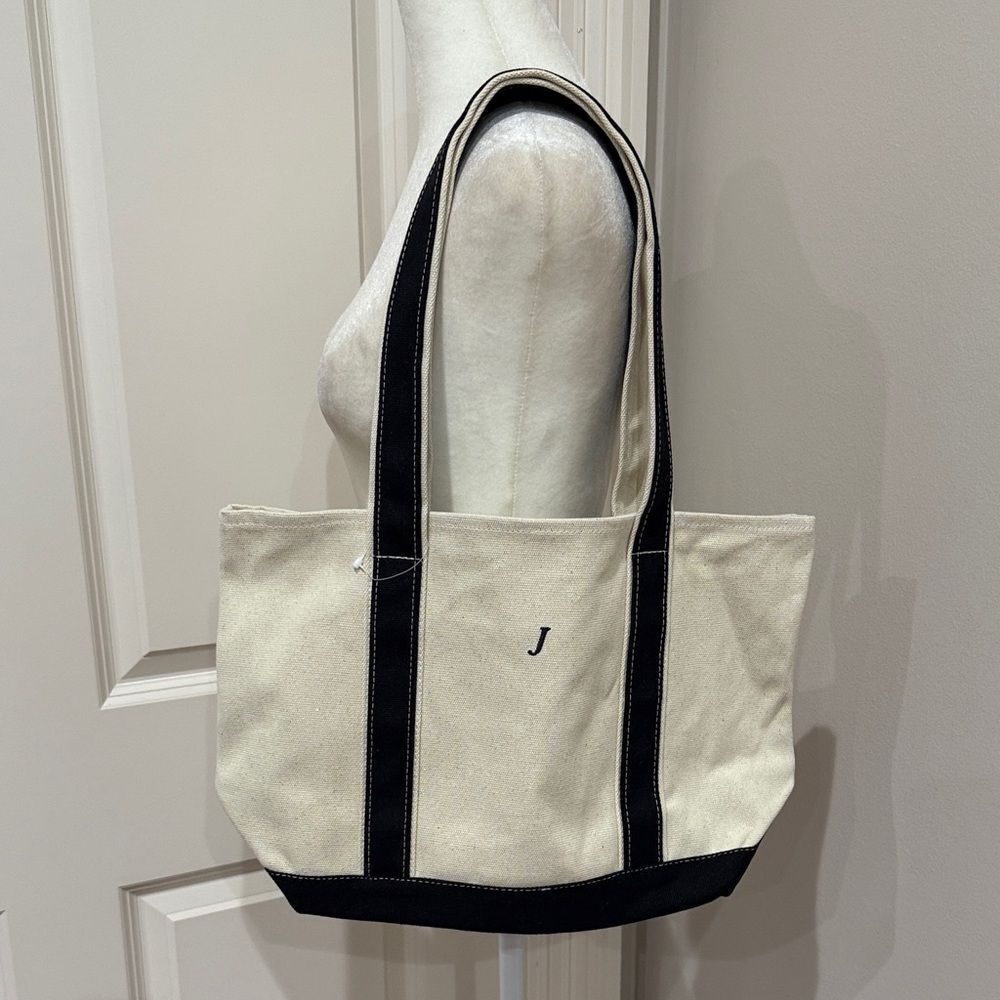 Large New Without Tags “J” Monogramed Stylish Black and Cream Tote Bag